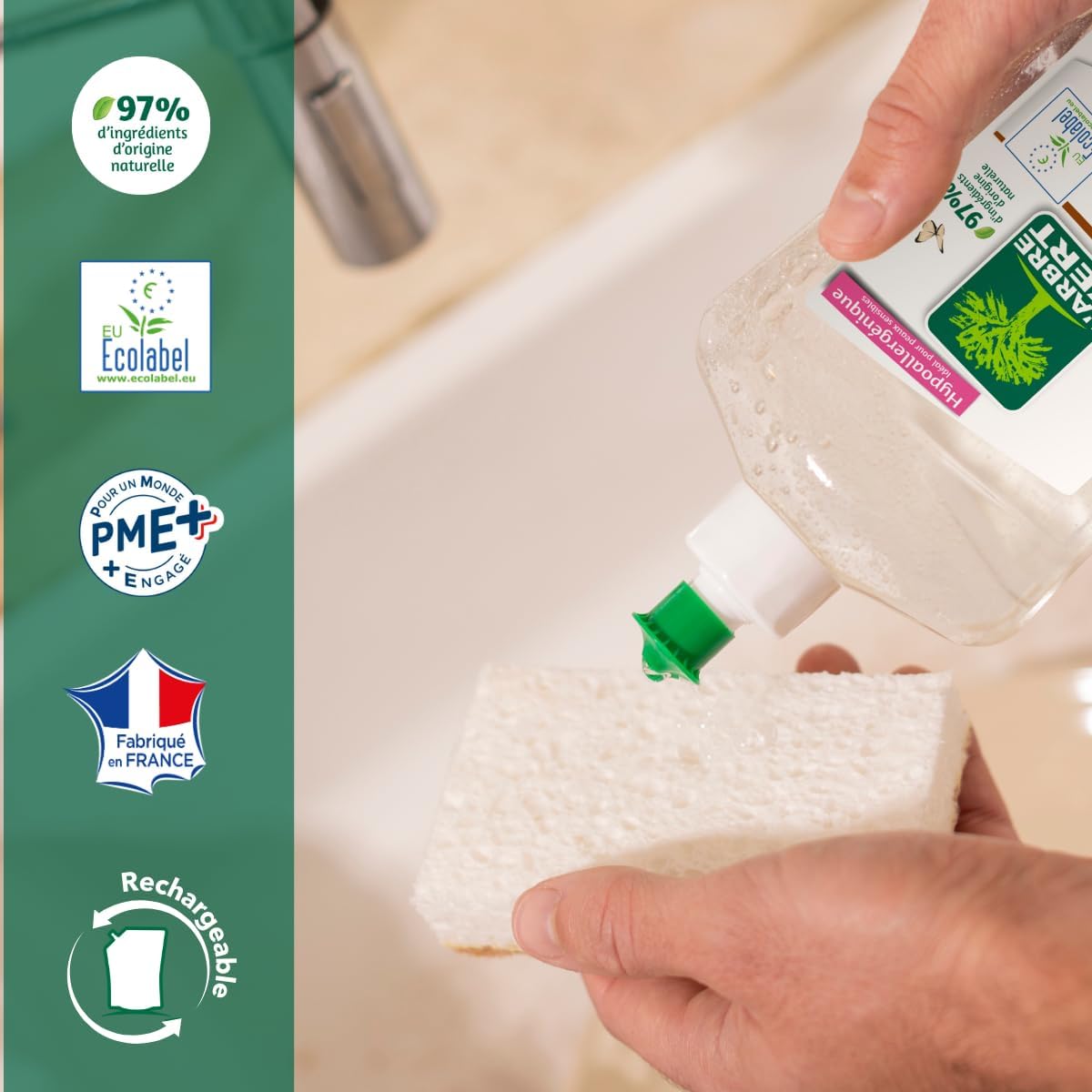 L'Arbre Vert Vaisselle Mains Ecolabel Peaux Sensibles Biberons Aussi ! - Hypoallergénique - 97% d'ingrédients d'origine naturelle -750mL