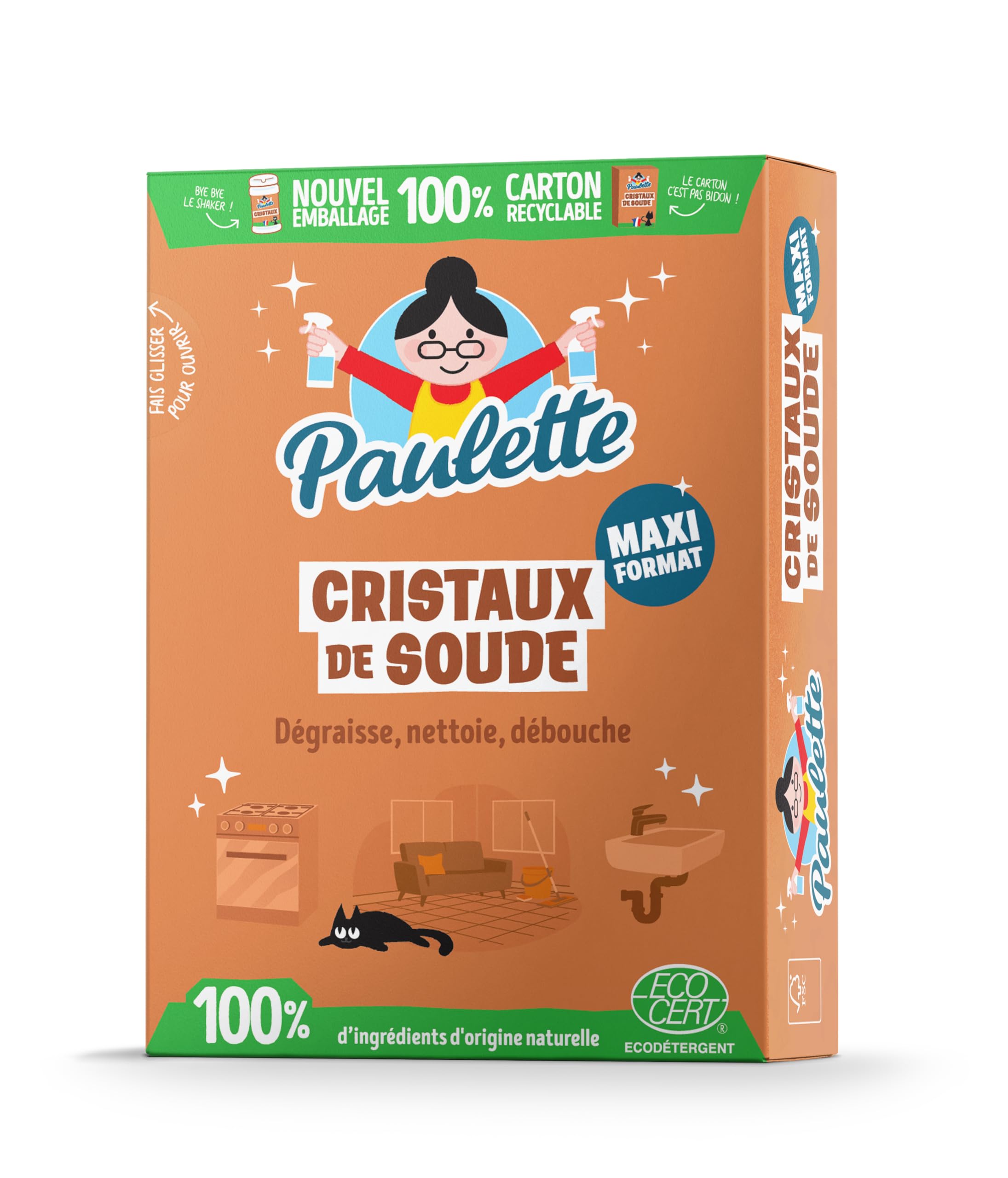 Paulette - Cristaux de Soude - Nettoyant Dégraissant Naturel et Ecocert - 500 g