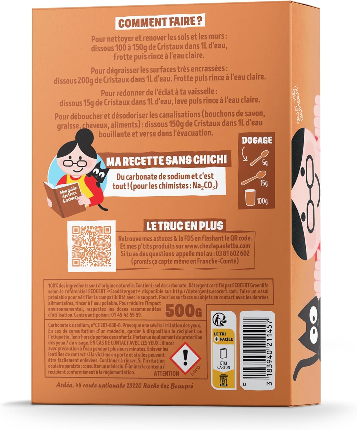 Paulette - Cristaux de Soude - Nettoyant Dégraissant Naturel et Ecocert - 500 g