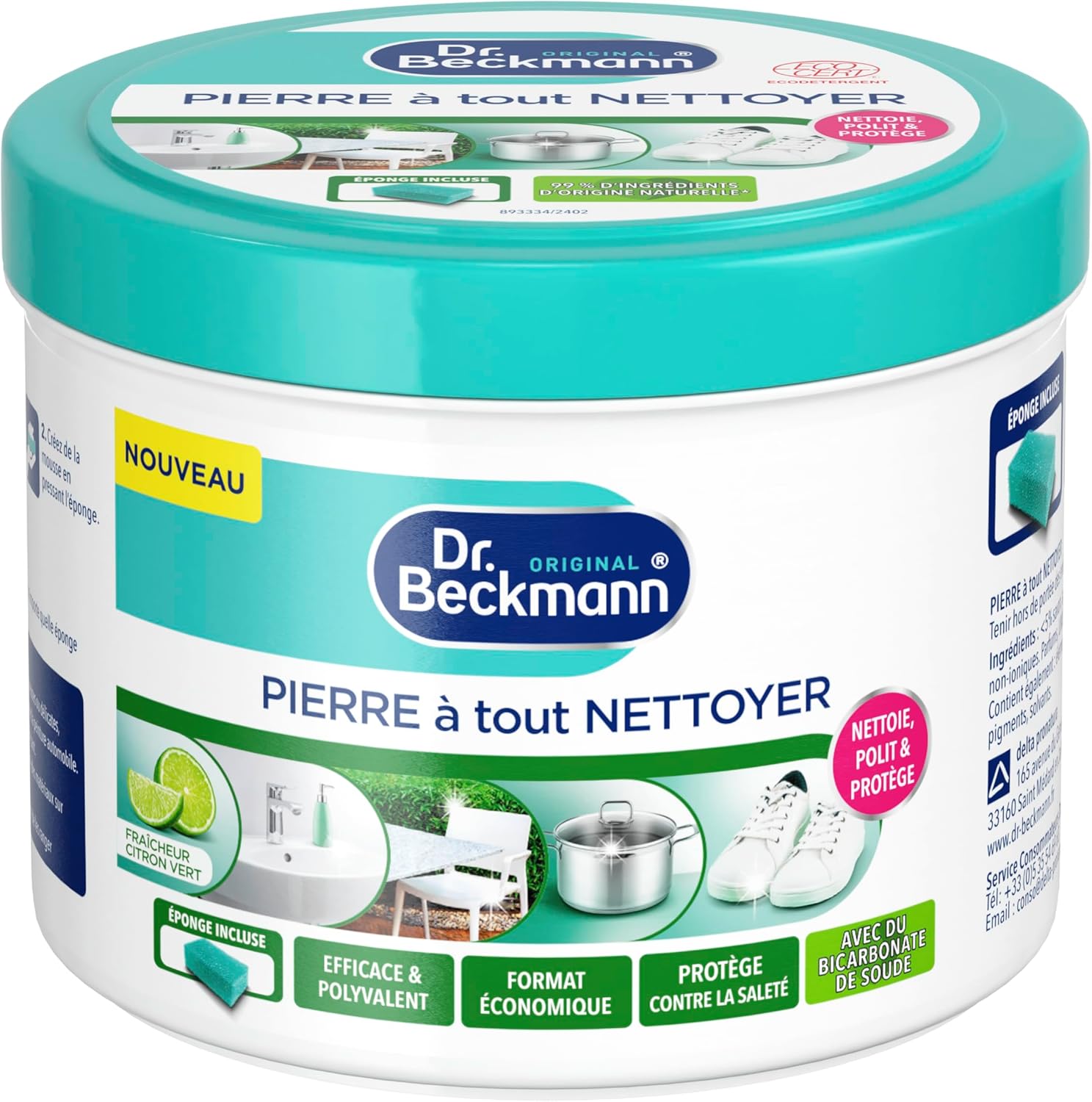 Dr. Beckmann - Pierre à Tout Nettoyer - Pierre Blanche de Nettoyage Avec du Bicarbonate de Soude - Efficace & Polyvalent - Nettoyant Basket Blanche & Autre - Nettoie, Polie & Protège - 550g