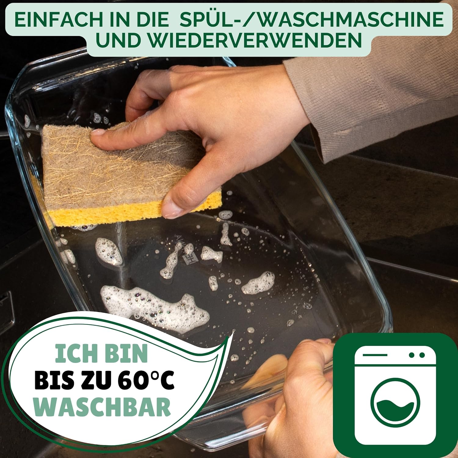 PROTEA Lot de 2 éponges à vaisselle durables en coco – Éponge naturelle réutilisable, éponge de cuisine, éponge de nettoyage – biodégradable et réutilisable