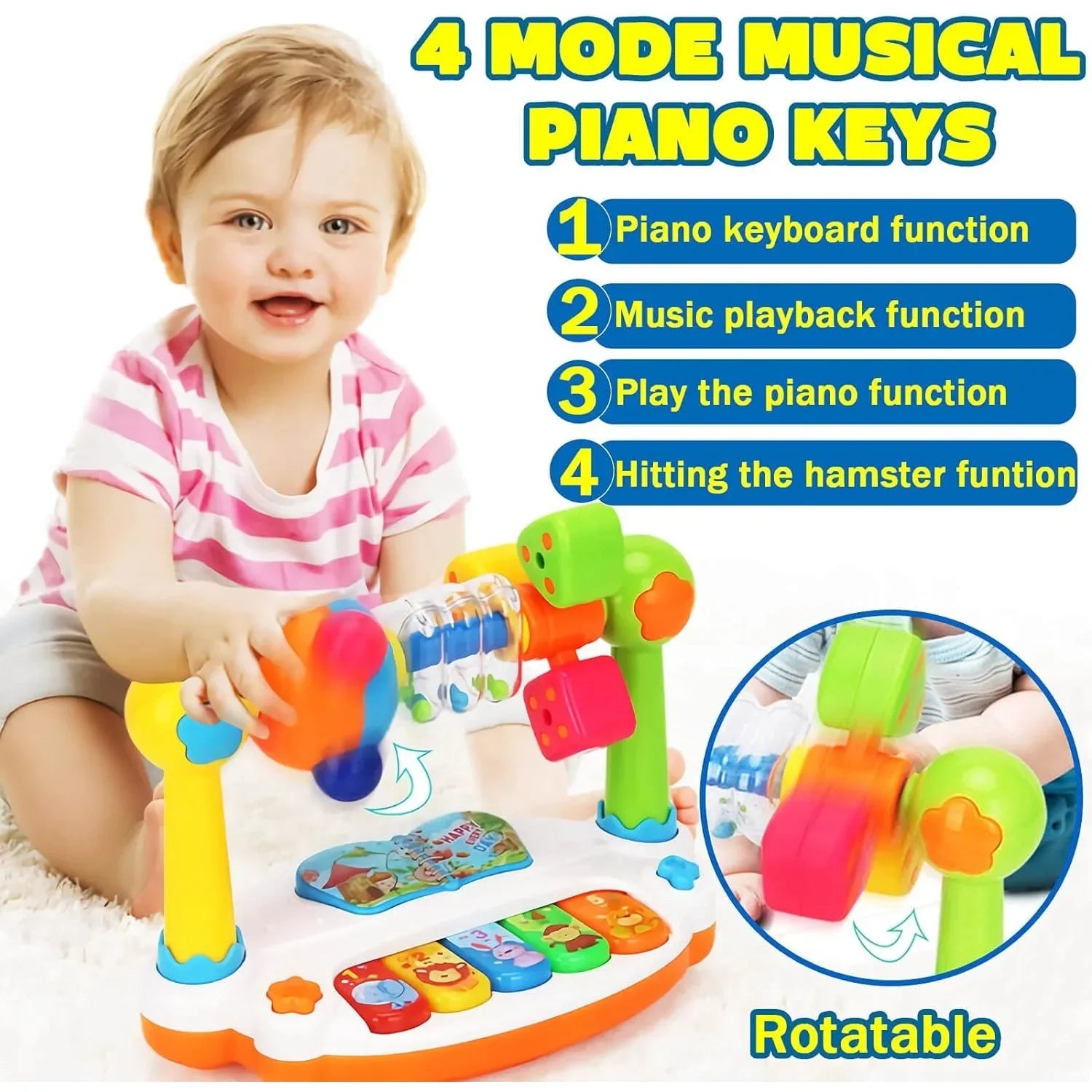 Jouet Piano Bébé Enfants Piano Musical Tournant Clavier avec Lumière et Son