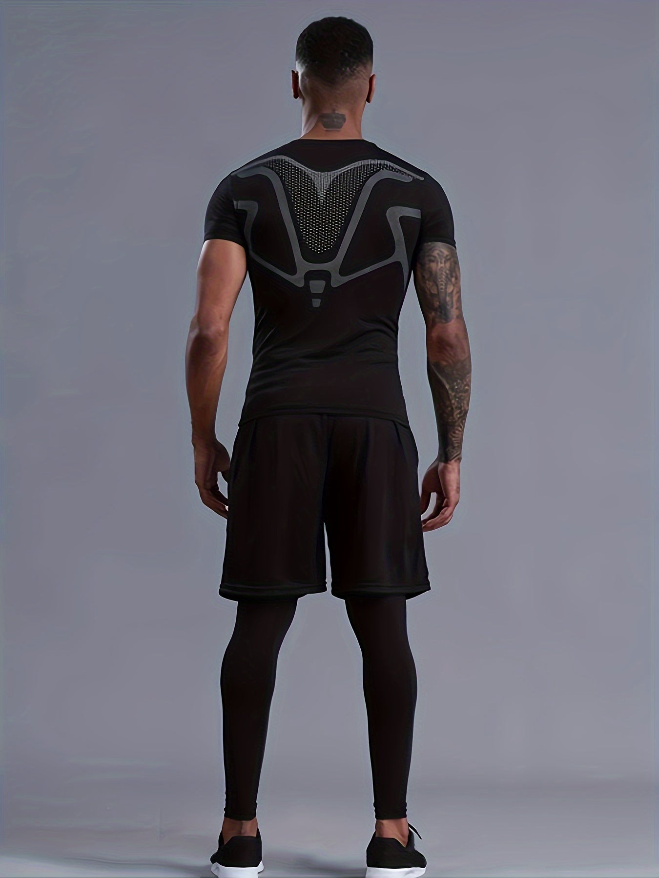 3 pièces Ensemble Hauts à manches courtes compression & Bas Pantalons & Shorts,